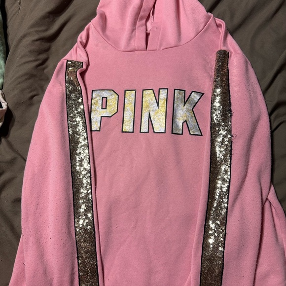 PINK Victoria's Secret Tops - PINK Victoria's Secret Pink Hoodie with Sequin Accents